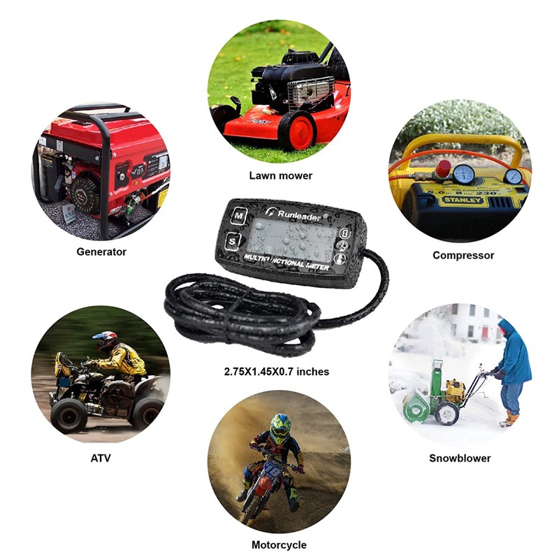 Runleader Digital Tach Hour Meter,Engine Temperature Gauge,Alert RPM & Temp,Backlights