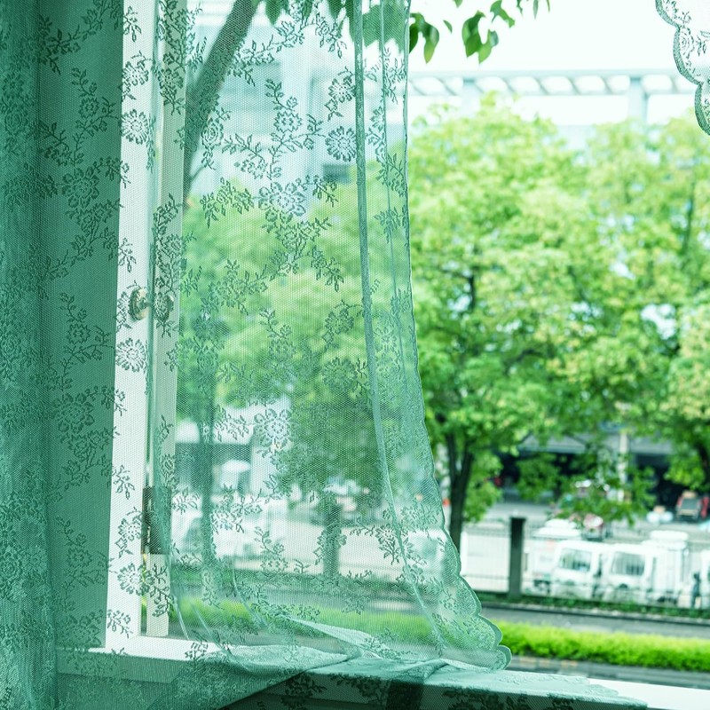 Deeprove - Cortinas transparentes de encaje verde oscuro de 45