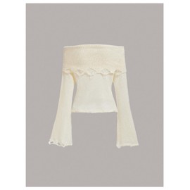 SOLY HUX Women's Ripped Sweaters Off Shoulder Bell Long Sleeve Pullover Tops Plain Apricot Large