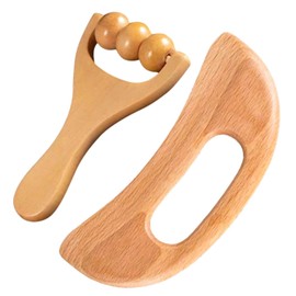 1 Piece of Gua Sha Board and 1 Piece of Roller, Massager, Wooden Massage Tool, Multi-Function Roller, Muscle Relaxation Tool, Suitable for Neck, Back, Legs, Etc.