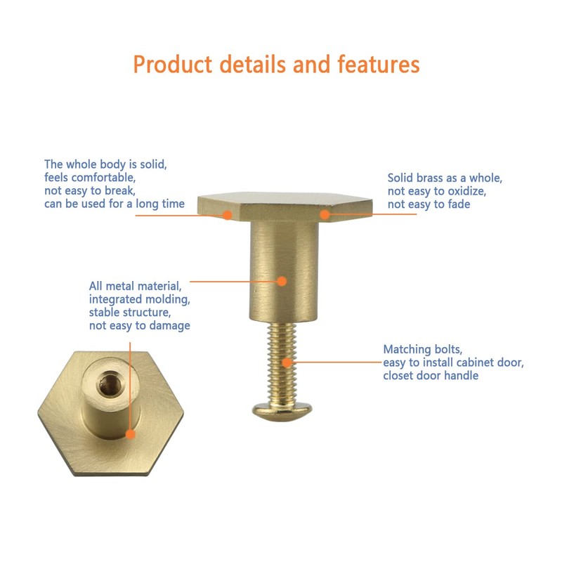 Lemiyoo 10 Sets Solid Brass Door Knobs, Hexagon Drawer Handles,
