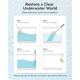URUQ Fish Tank Cleaning Kit: Algae Scraper for Aquariums Glass Scrubber Cleaner Tools with Handle - 7 in 1 Betta Fish Tanks Cleaning Accessories Set Including Fishing Net Sponge Brush Pump Brush
