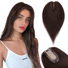 TESS Hair Topper Real Hair Brown, 10 x 12 cm Base Toupee Women's #2 Dark Brown Hair Topper Real Hair 50 g 40 cm Hair Topper Clip in Hairpiece Extensions