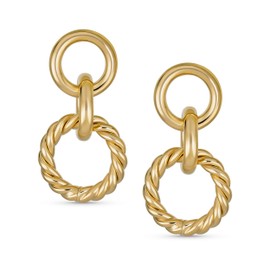 Classic Twisted Rope Braid Cable Light Weight Door Knocker Style 3 Tier Circle Hoop Earrings For Women Teen Yellow Gold Plated Brass 1.70 Inch