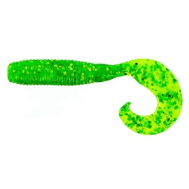 Gary Yamamoto 4" Fishing Single Tail Grub - Swimming Soft Plastic Bass Lure Baits - 20 Pack, Chartreuse with Large Chartreuse and Large Green