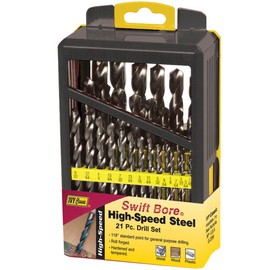 Ivy Classic 10393 21 Piece Swift Bore High Speed Steel Roll Forged Drill Bit Set, Sturdy Metal Case