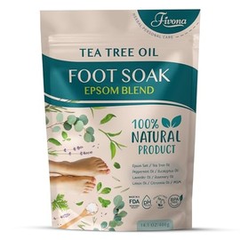 Fivona Tea Tree Foot Soak Blend 14.1 oz - Epsom Salt with Essential Oils for Healthy Toenails, Soothing Relief, Callus Softening - Pedicure Therapy for Soft, Rejuvenated Feet