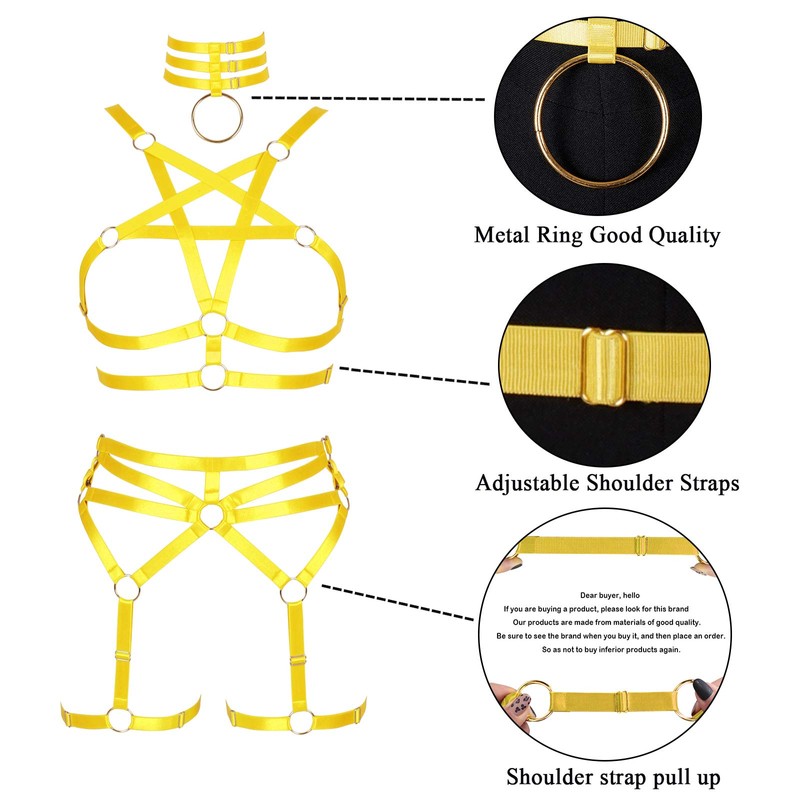 BBOHSS Women's Body Harness Pentagram Bra Set Punk Garter Leg