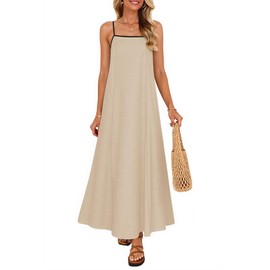 ZESICA Women's 2025 Summer Boho Sleeveless Maxi Dress Spaghetti Straps Casual Flowy A Line Beach Party Long Dresses,Apricot,Medium