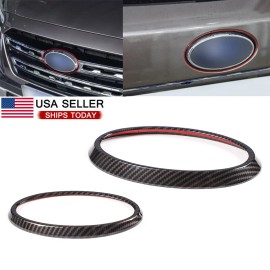 car-attention Carbon Fiber Front Rear Emblem Badge Logo Trim 2PCS Fits Subaru Outback 2022-24