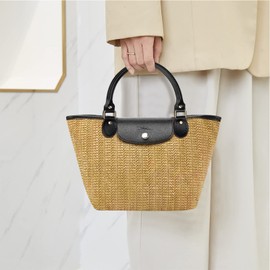 Jeesblsy Leather Handbag Handles, Bag Handle, Leather Replacement Bag Hanger, Bag Handle, Bag Accessories, Leather Handle, 42 cm / 16.5 Inches for Bag Strap, Replacement Pack of 2 (Black)