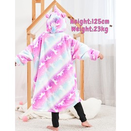 FZOSM Girls Unicorn Wearable Blanket Hoodie for Kids (Pink/Purple Unicorn, 4-5 Years)