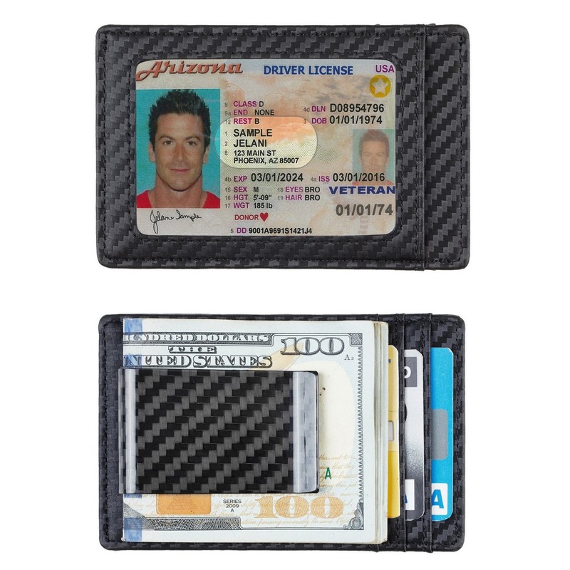 Travelambo Money Clip for Men Carbon Fiber Clip Wallet Leather
