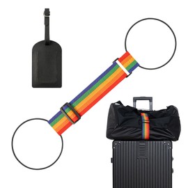 Badbowl Belt for Closing Bags, Luggage Fastening Belt, Backpack, Suitcase, Carry-on Bag, Luggage Tag, Name Tag, Travel, Convenient Goods (Rainbow, PU)