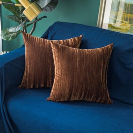 GLORY SEASON Throw Pillow Covers 18x18 Inch 2 Pack Luxurious Solid Crepe Velvet Square Decorative Pillow Cases for Farmhouse Square Cushion Case for Home Sofa Couch Decor, Brown