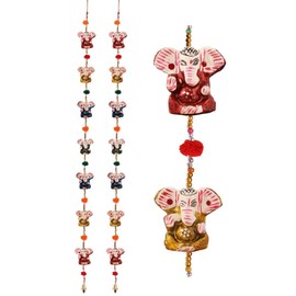 Handicrafts Paradise Men's Door Hanging Pair of 7 Paper Machie Ganesh with Pumpum Standard 7 Ganesh with pumpum