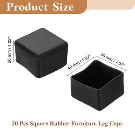 uxcell 20 Pcs 1.57 x 1.57 Inch Square PVC Furniture Leg Caps, Chair Leg Floor Protector for Patio, Indoor Chair, Table, Bed and Cabinet, Black