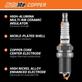 Autolite Copper Core Spark Plugs 4 Pack Maximum Performance Fuel Efficiency