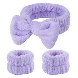 Fmeida Skincare Headband,Wrist Bands for Washing Face, Soft Fleece, Purple, 3 Pack