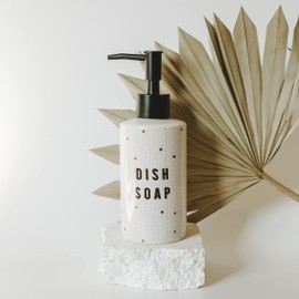 Sweet Water Decor Gold Tile Dish Soap Dispenser | Refill Hand Soap Dispenser | 8.5 oz Refillable White and Gold Honeycomb Design Tile Dispenser | Rustic, Modern, Farmhouse Gift