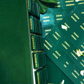 Erilano Bible Tabs for Women and Men - Leather Paper Bible Index Tabs - Large Gold Foil Laminated Tabs - Bible Journaling Supplies - 66 Bible Tabs for Old and New Testament,14 Blank tabs (Green)