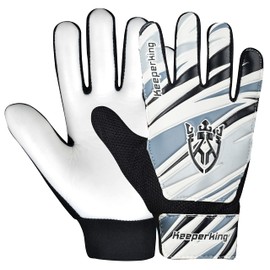 Keeperking Goalkeeper Gloves Children, Boys and Girls, Junior Football Gloves Football Player Gloves for Boys Goalkeeper Gloves (4, Black/Grey/White)