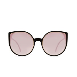 EVEE Oversize Flat Cat-Eye Retro Sunglasses with Metal Rim Accent Front and Reflective Lens (Piper) (Black)