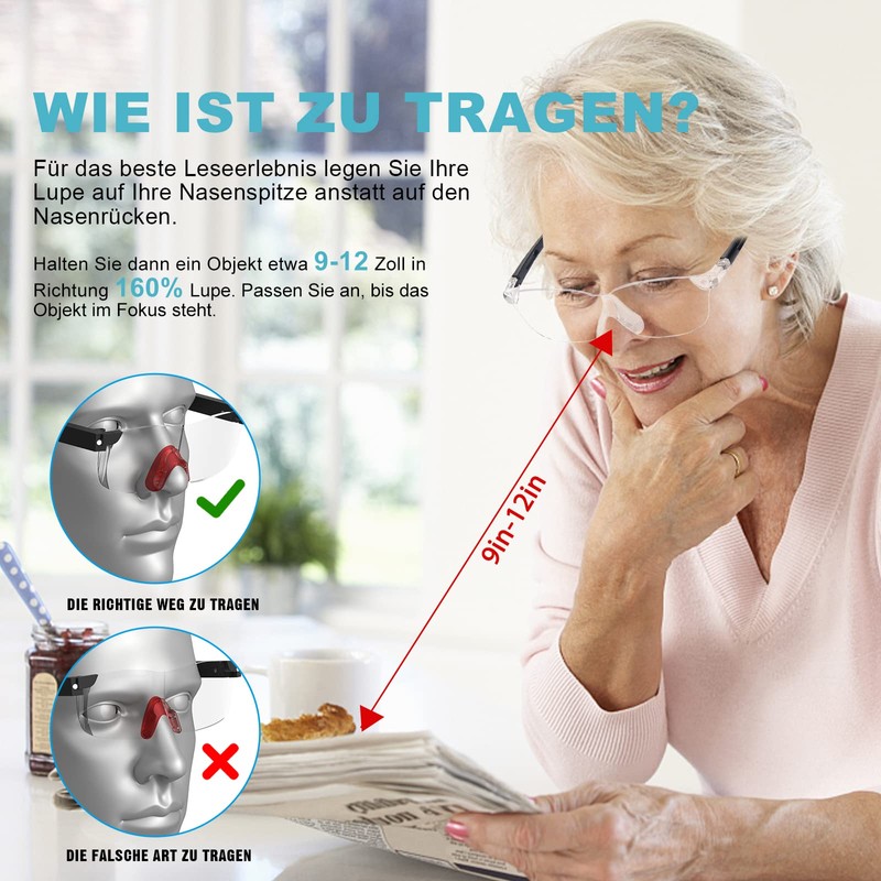 SKYWAY 2 Pack 160% Lupenbrille mit LED Licht Lupe Brillen