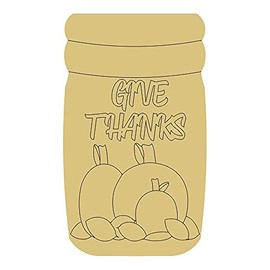 Mason Jar Design by Lines Cutout Unfinished Wood Autumn Décor Fall Door Hanger MDF Shape Canvas Style 1 Art 76 (6")