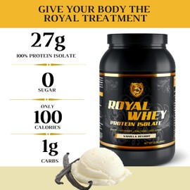 RSN Royal 100% Isolate Protein Powder | 27g Protein Isolate | 0 Sugar | 1g Carbs | 2 lbs | 30 Servings | Vanilla