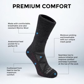 Wrightsock Merino Trail Crew Hiking Socks for Men and Women - Cushioned, Eco-Friendly and Anti Blister Socks with Enhanced Breathability - American Made with Extra Comfort