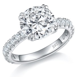 Moissanite Round Cut 2 carat Engagement Ring Solitaire D Color VVS1 White Gold Plated Sterling Silver Promise Bands for Women Size 7