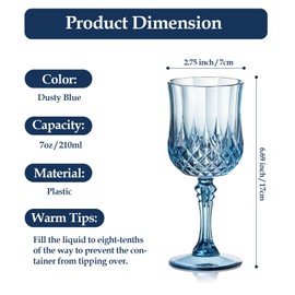 XUWAIDSGN 7oz Plastic Vintage Wine Glasses Drinking Glasses Unbreakable Wedding Glassware Crystal Water Goblets Reusable Drinkware Vintage Champagne Flutes (48, Blue)