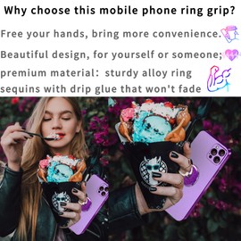 TACOMEGE Bling Glitter Phone Grip, Round Cell Phone Ring Holder Stand Purple for Women Girls, Compatible with Smartphone, Tablet, E-Reader, Etc (PU)