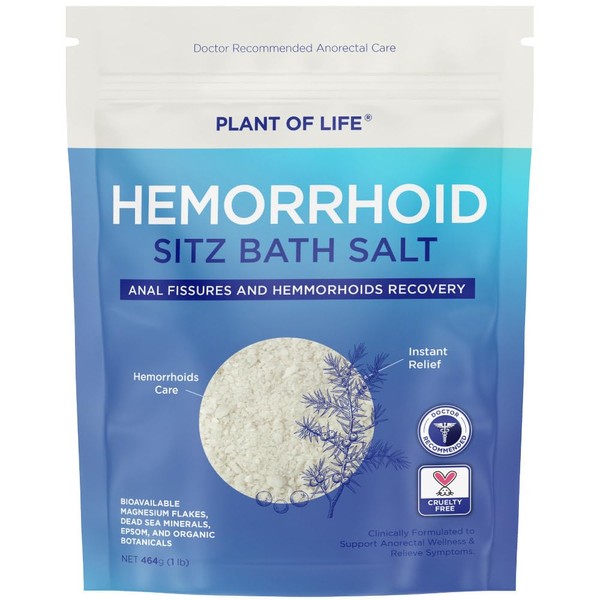 Plant of Life Hemorrhoids Care Sitz Bath Soak Salt | Superior, Bioavailable Magnesium, Epsom salt, Dead Sea Minerals, | Hemorrhoids Instant, Lasting Relief, Cleanse, and Rectal Wellness | 1lb (454g)