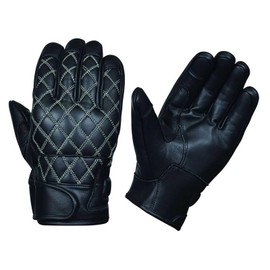 Derringer Men's Diamond Stitch Motorcycle Leather Full Finger Gloves (XL)