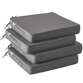 IPYNBAP Outdoor Chair Cushions Set of 4,Waterproof Outdoor Seat Cushions for Patio Furniture,Patio Chair Cushions with Handle and Ties,Square Corner Outdoor Chair Pads,19" x 19" x 3", Darkgrey