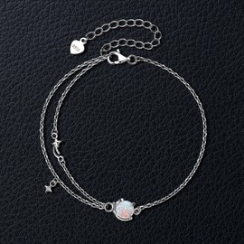 YUNKAI 925 Sterling Silver Opal Bracelet for Women, Adjustable Round Cut 6MM Opal Star Bracelet White Gold Plated, Jewelry Gifts for Her Birthday Christmas Mothers Day, Sterling Silver , Opal