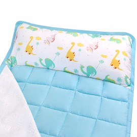 Moonsea Nap Mat for Toddlers Dinosaur with Pillow and Fleece Minky Blanket, Lightweight Perfect for Kids Preschool, Daycare, Travel Sleeping Bag Boys Girls, 21" x 50" Fit on a Standard Cot