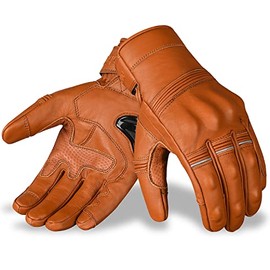 Oro Biker Motorcycle Gloves Premium Leather Motorcycle Gloves Touchscreen Ankle Protection Full Finger Racing Riding Gloves (TAN, M)