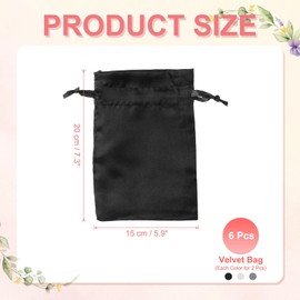 YELARXI Satin Jewelry Bags with Drawstrings, Silk Earring Gift Bags Wedding Favor Pouch 6 x 8 Inch Fit for Candy Christmas Party Graduation Birthday Easter - (6 Pack, Black/Grey/White)