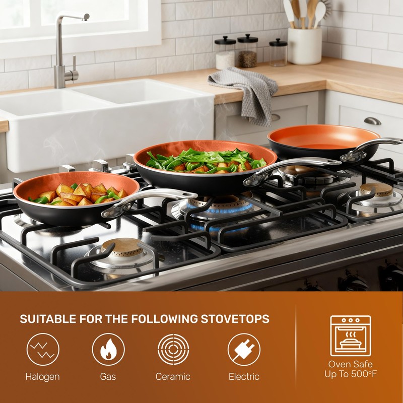 Gotham Steel 9.5 Inch Copper Non Stick Frying Pans, Ceramic