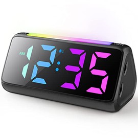 Netzu Alarm Clocks Bedside, Digital Clock for Bedroom, Kids Alarm Clock with RGB Nightlight, Large Digits, Full Range Brightness Dimmer, Snooze, Dual Alarm, 12/24H, Bedside Clock for Kids Adults