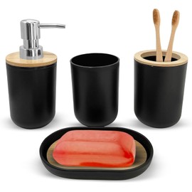 Accesorios para Bao Juego de 4 Accesorios De Bao, Dispensador de Jabn, Porta Cepillos y Vaso, Diseo Elegante y Funcional (Negro)