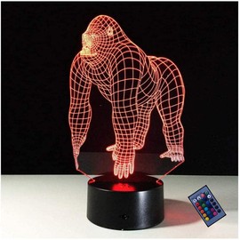 YTDZLTD Optical Illusion 3D Gorilla Night Light 16 Colors Changing USB Power Remote Control Touch Switch Decor Lamp LED Table Desk Lamp