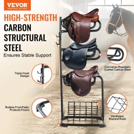 Freestanding 3-Tier Heavy Duty Saddle Rack 30 X 30 X 68.5 in Removable Rotating Blanket Holder for SaddlesProduct Type: Freestand, Size: Size 30 x 30 x 68.5 in