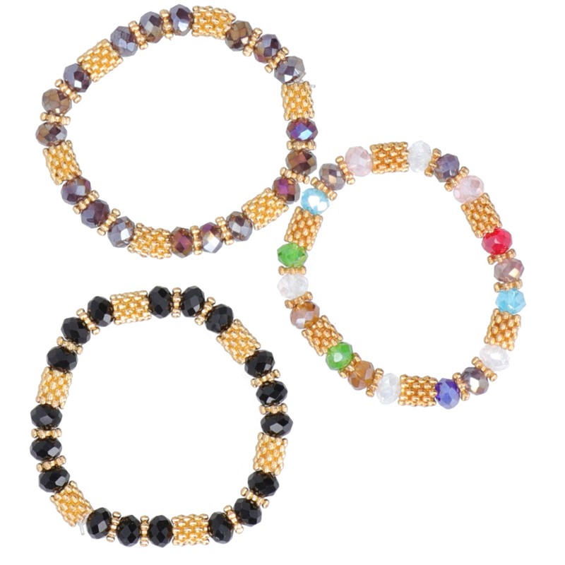 6pcs Beaded Bracelet Shiny Crystal Simple Style Women Girl Jewelry