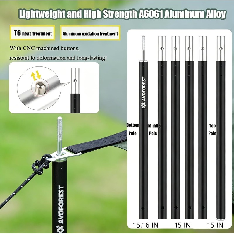 Tent Poles for Tarp, AVOFOREST Camping Tent Tarps Poles Adjustable