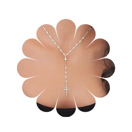 Allereya Vintage Cross Pendant Necklace Crystal Cross Drop Y Necklace Minimalist Religious Necklace Silver Cz Cross Y Lariat Necklace Jewelry for Women and Girls (Silver)