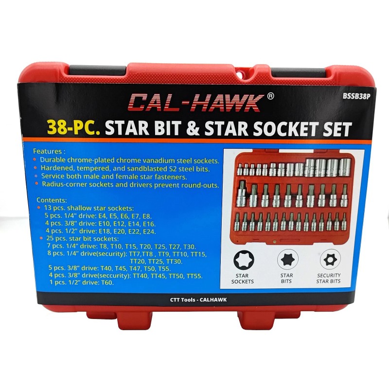 Cal Hawk New 38pc 1/4", 3/8" & 1/2" DR TORX